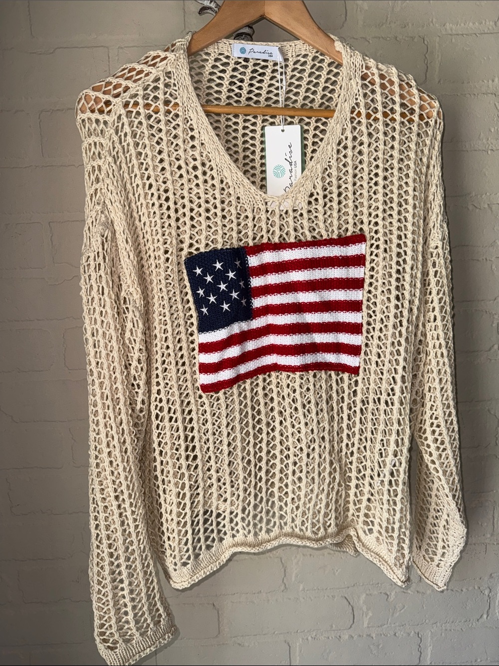 Open Knit Sweater American Flag small Super soft NEW